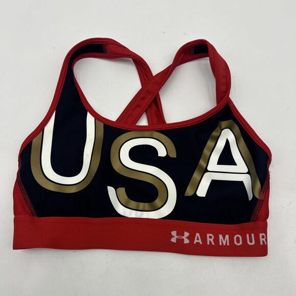 Under Armour Team USA Sports Bra Womens Size MEDIUM BLACK RED - Picture 1 of 4